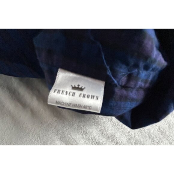 French Crown Mens Blue Purple Plaid Casual Long-Sleeve Henley Shirt Size 44 - Picture 4 of 8